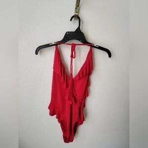 Riot Swim Women's One Piece Swimsuit Red Size XL Resortwear Ruffle Low Back